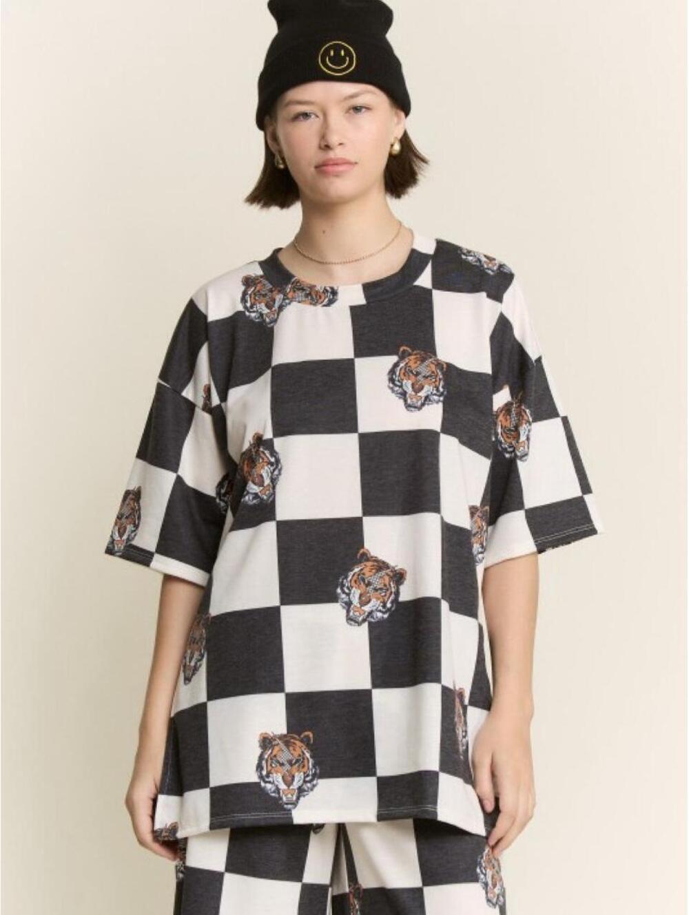 Boutique Black White Checkered Tiger Two Piece Matching Set Size Large